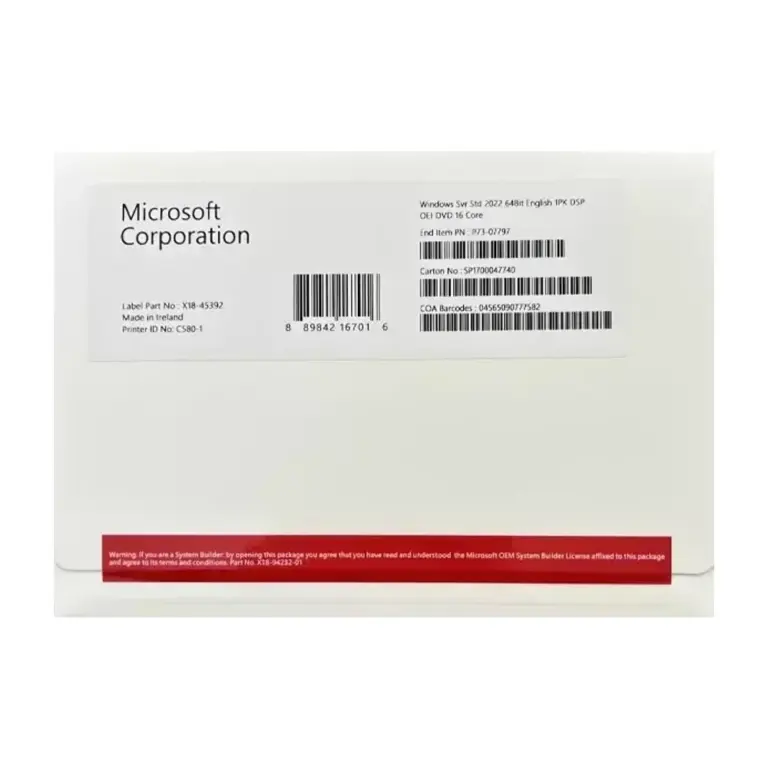 Microsoft Windows Server 2022 Standard OEM DVD Kutu